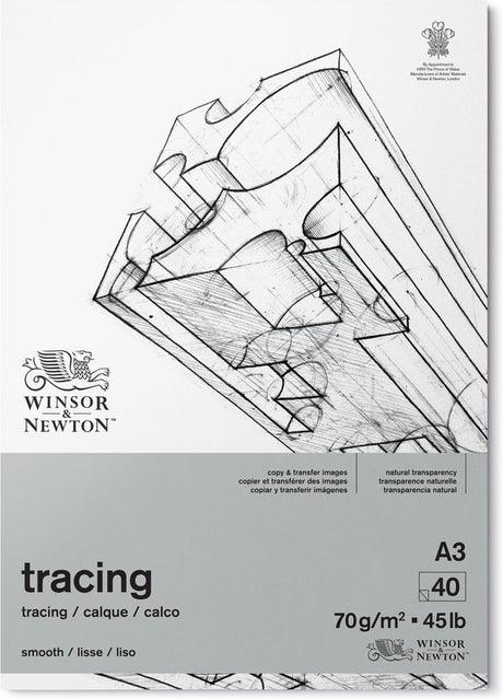 Winsor Newton 6674002 Transparentpapierblock A3, 70 g/m², 40 Blatt, transparentes Papier zum Zeichnen, Skizzieren, Überlagern