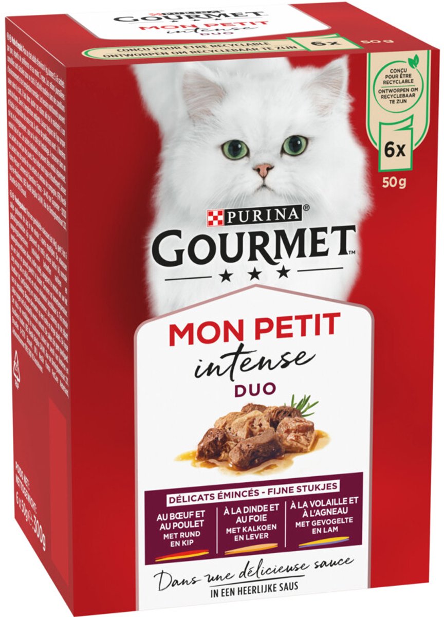 Gourmet Mon Petit Intense – Nassfutter für Katzen – Duo-Fleisch – 48 x 50 g
