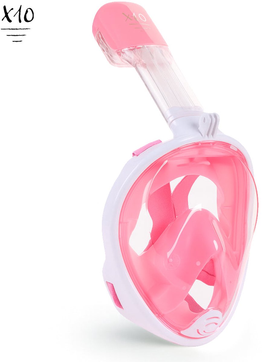 X10 snorkelmasker - duikbril - snorkel - snorkelset - full face masker - volwassenen - roze - s m