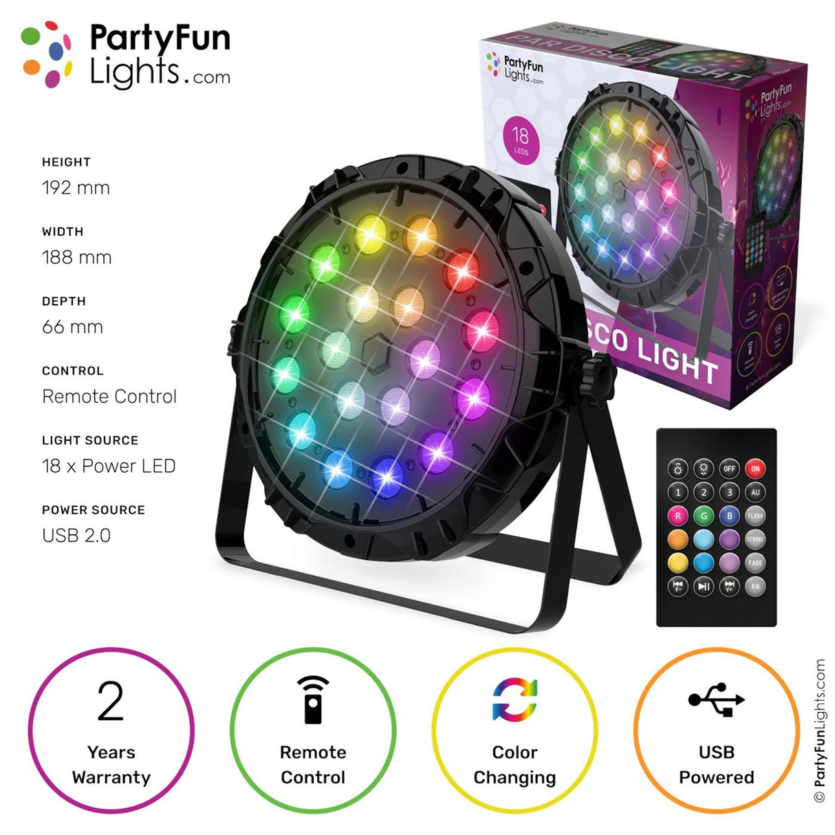 Partyfun lights disco light 18x power leds multi colour