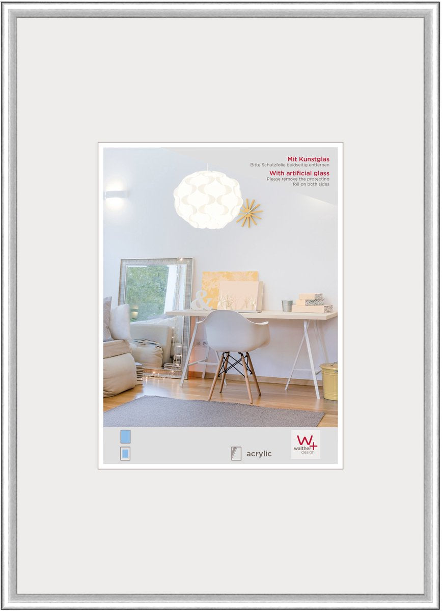Walther New Lifestyle – Kunststoffrahmen – Fotogröße 40 x 50 cm – Kunstglas – Silber