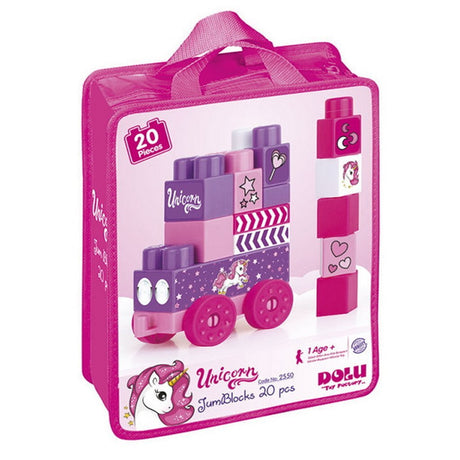 Dolu Einhorn-Jumblocks-Zug mit 20 Blöcken rosa