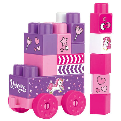 Dolu Einhorn-Jumblocks-Zug mit 20 Blöcken rosa