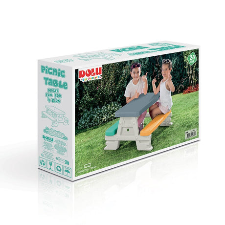 Dolu 2618 Picknicktisch für 4 Kinder drinnen draußen grau gelb blau weiß