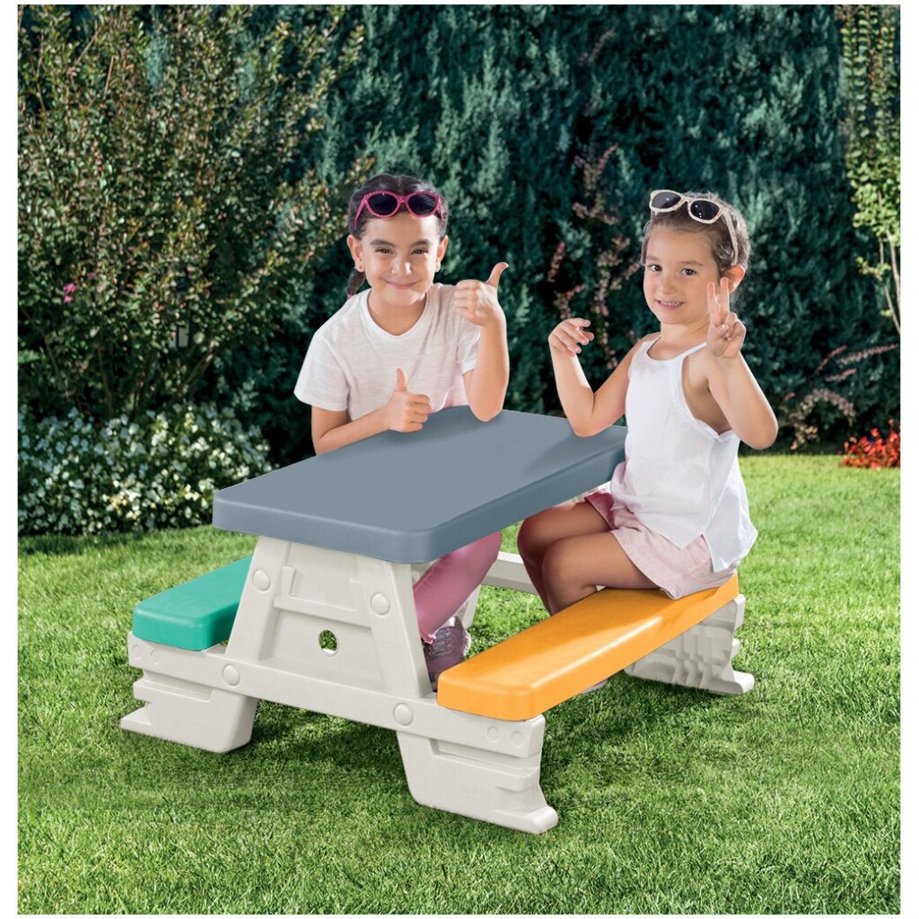 Dolu 2618 picnic table for 4 children inside gray yellow blue white