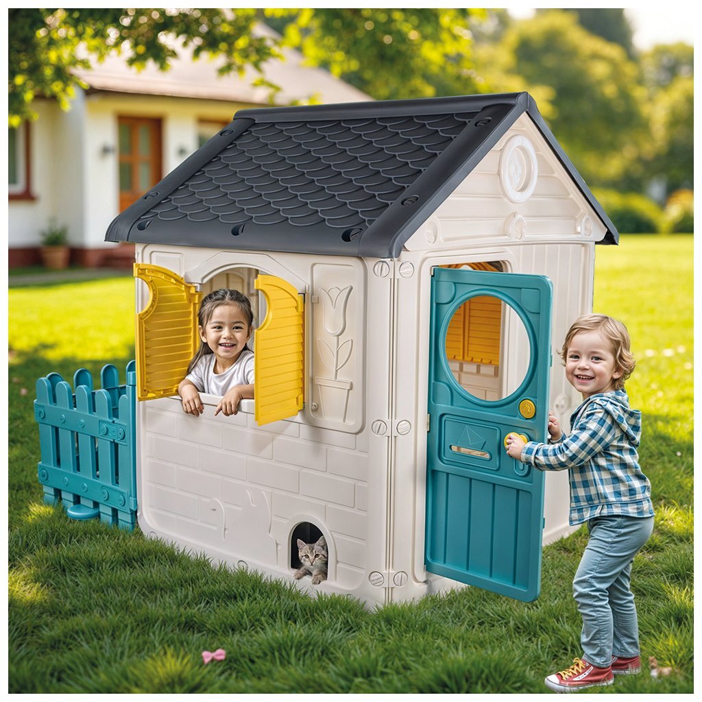 Dolu Spielhaus 122,5x104x156 cm + Sound weiß grün grau gelb