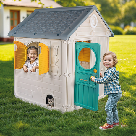 Dolu Spielhaus weiß grau blau 122,5x110x104cm