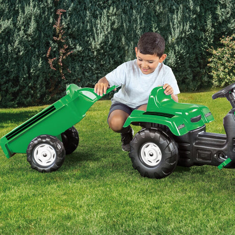 Dolu Trettraktor mit Anhänger, Frontlader, Hupe, Grün und Schwarz
