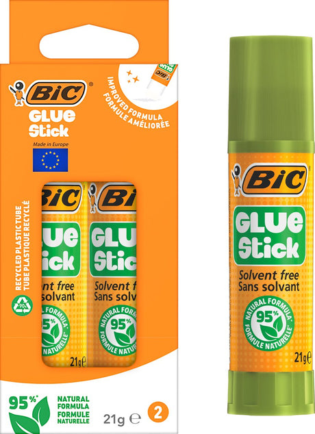 Bic Ecolutions Klebestift 21 g – 2 Stück – 95 % natürlich – Hobby-Klebepapier, Karton, Foto