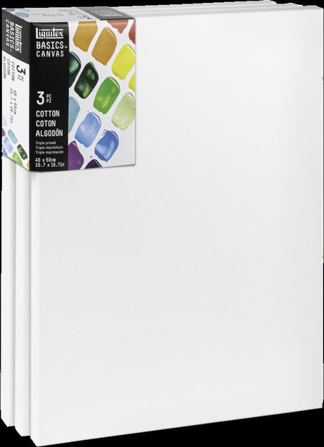 Liquitex 471040050 Basics Leinwand 40 x 50 cm – 3er-Set | 100 % Baumwoll-Canvas, ca. 280 g m² | dreifach grundiert | für Acryl-Ölfarbe