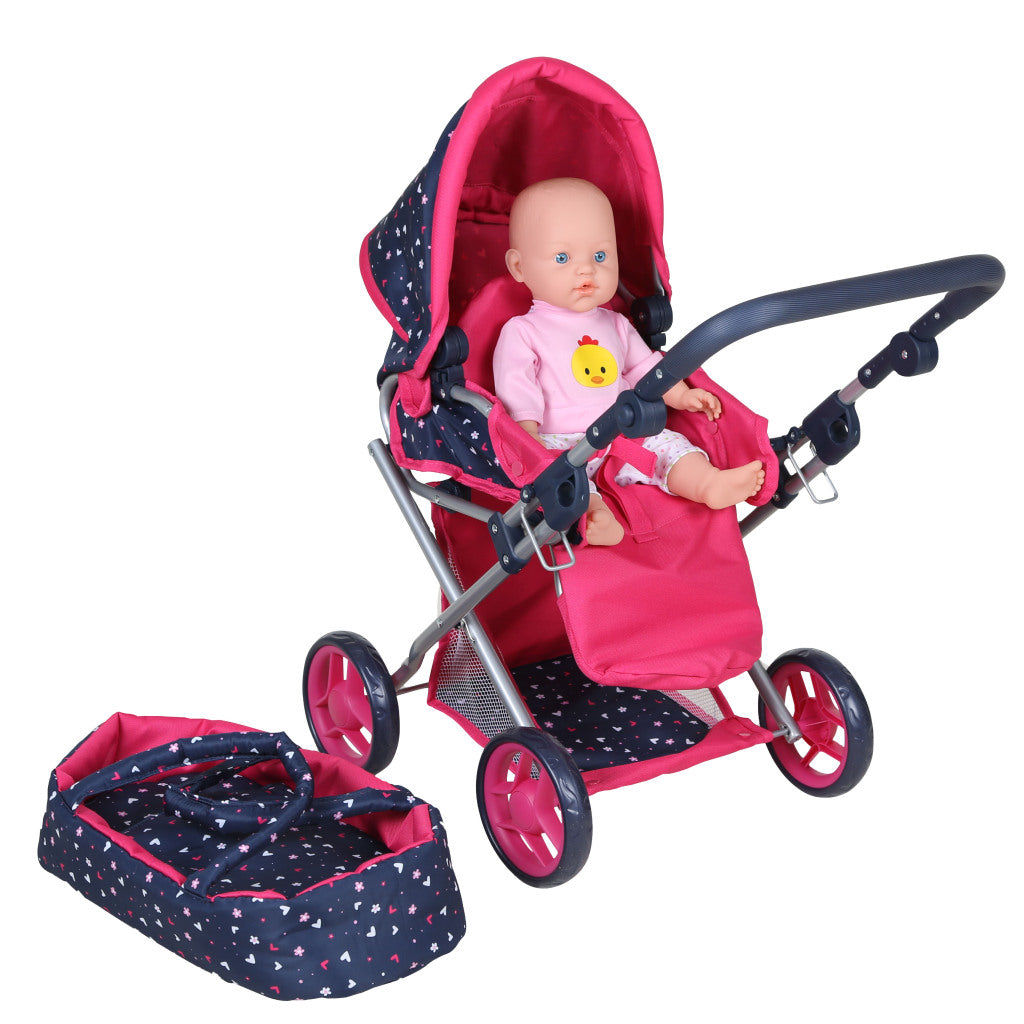 Basic 3in1 Poppenwagen Blauw Roze