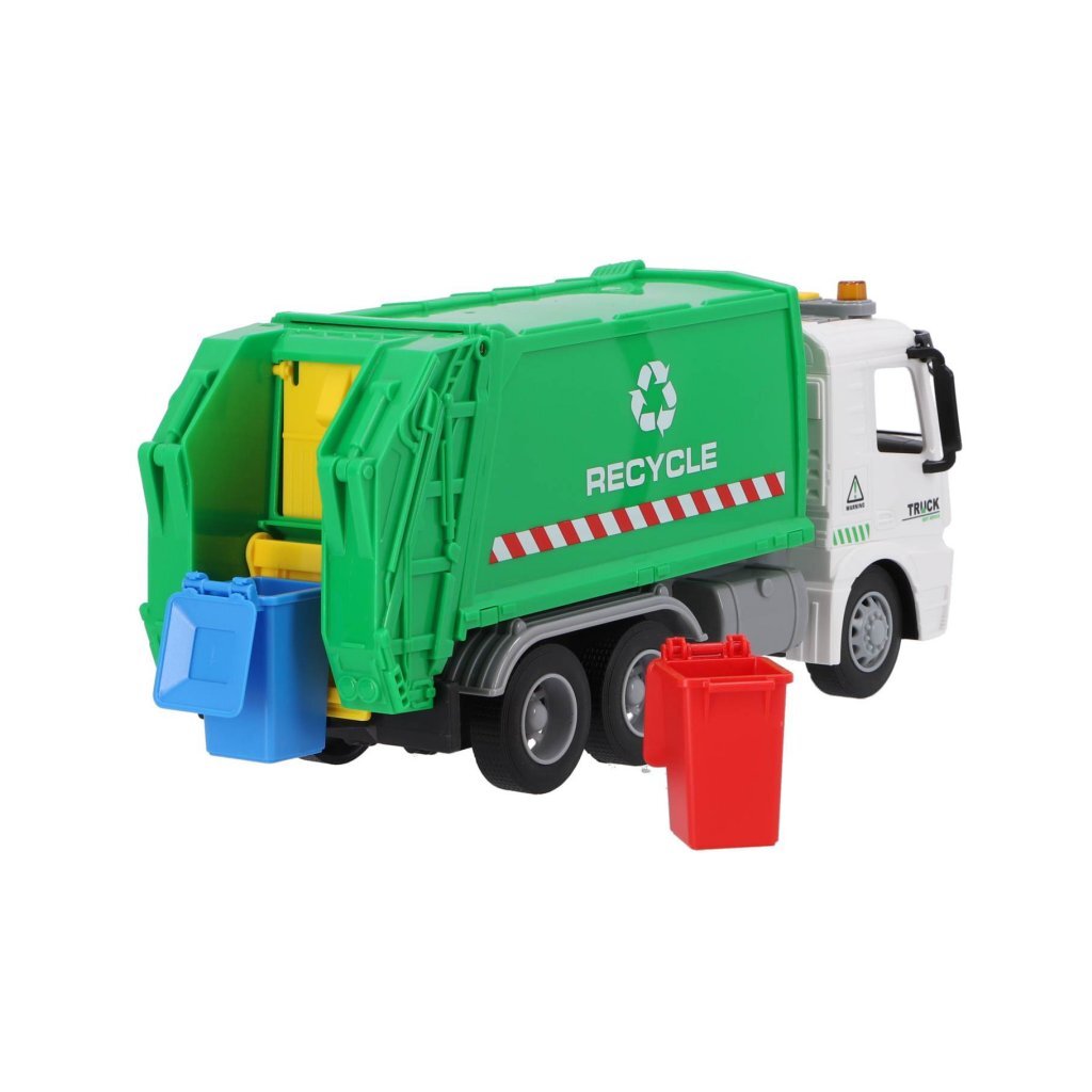 Overige merken recycle vuilniswagen 30 cm + licht en geluid groen wit