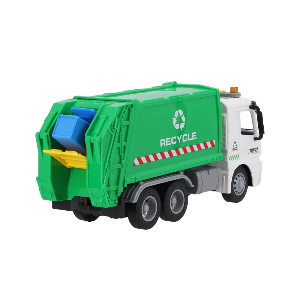 Overige merken recycle vuilniswagen 30 cm + licht en geluid groen wit