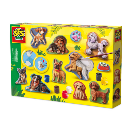 Ses kreativ – Gießen und Malen – Hunde – Gipsabdruck – inklusive Form, Gips, 6 Farben Farbe, Pinsel und Spachtel – Basteln für Kinder ab 5 Jahren