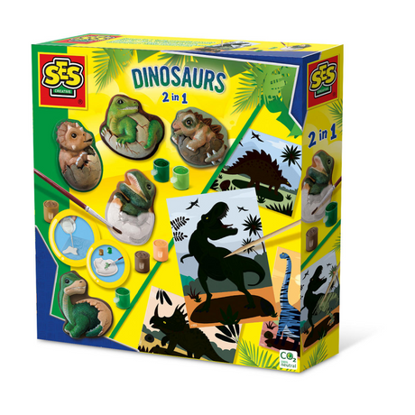 Ses creative – Dinosaurier 2-in-1 – Gießen, Malen und Kratzen – mit Gießform, Gips, Farbe, Rubbelkarten und Stift – ab 5 Jahren