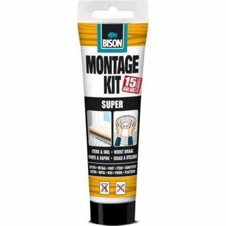 Bison Montageset Super Tube 200g, extra stark, Montagekleber, Montage, hohe Endfestigkeit, innen und außen, dauerelastisch, extra stark, Füllung einfach zu verarbeiten