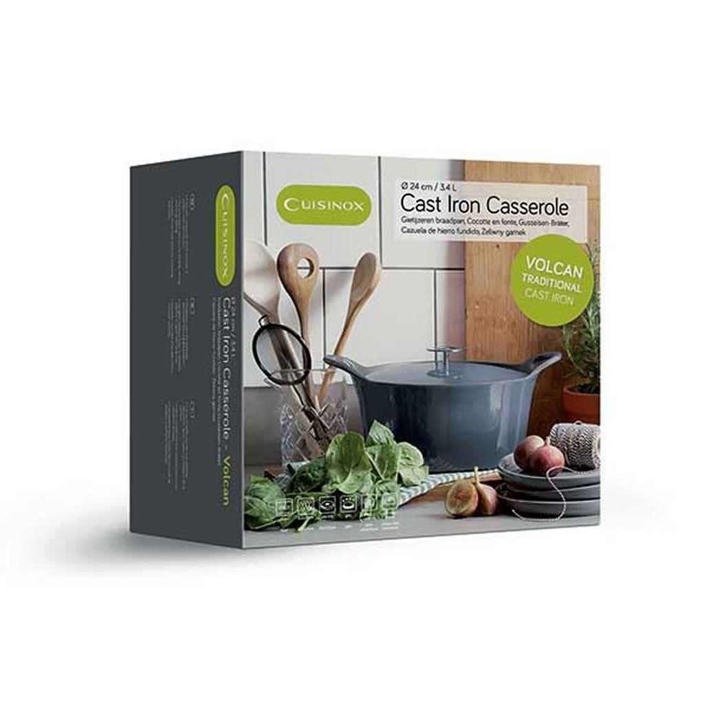 Cuisinox Volcan Gusseisen-Bratpfanne 24 cm 3,4 l Denimblau emailliert