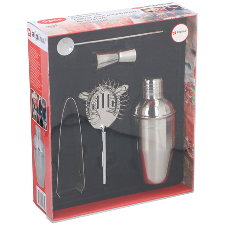 Alpina Cocktail-Set – Cocktail-Shaker – in Geschenkbox – 5-teilig – Edelstahl