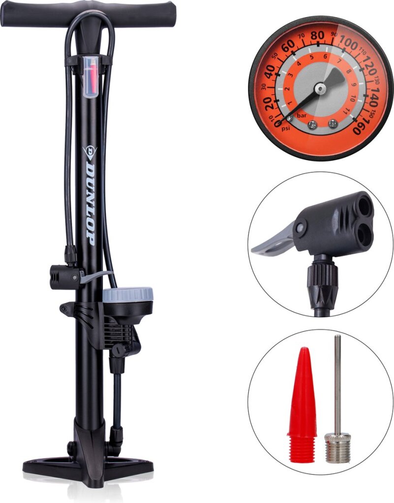 Dunlop Standing bicycle pump version Analog Print meter Double valve head Black