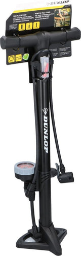 Dunlop Standing Bicycle Pump Version Print Meter Assicatore Testa a doppia valvola Black