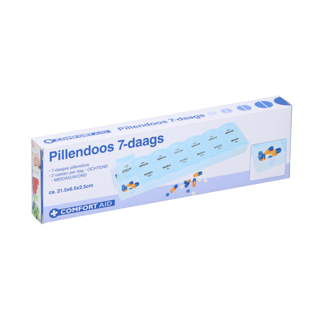 Basic Comfort Aid pill box 7-day 2x6.4x21.5 cm blue white