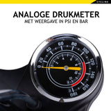 Dunlop fietspomp met drukmeter dubbel ventiel hollands ventiel frans ventiel autoventiel