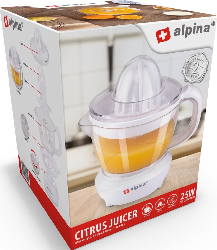 Alpina citruspere 0,7 liter 2 Pressekøl 2 Rotationsretninger 25 Watt White