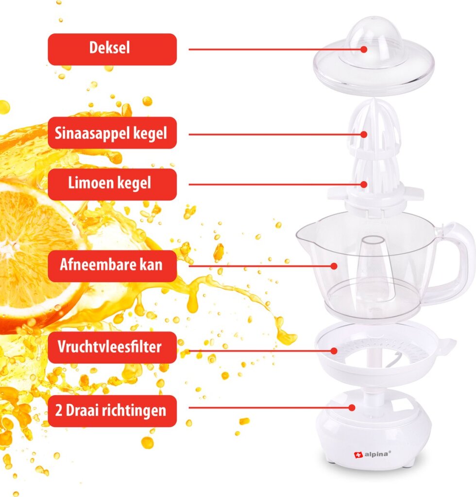 Alpina Zitruspers 0,7 Liter 2 Press Keelen 2 Rotär Richtungen 25 Watt Wäiss