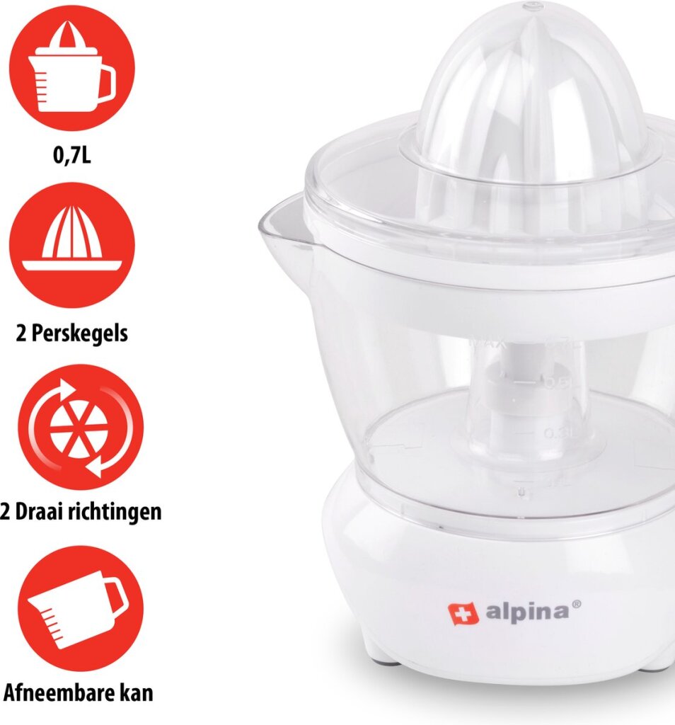 Alpina citruspers 0,7 liter 2 perskegels 2 draairichtingen 25 watt wit