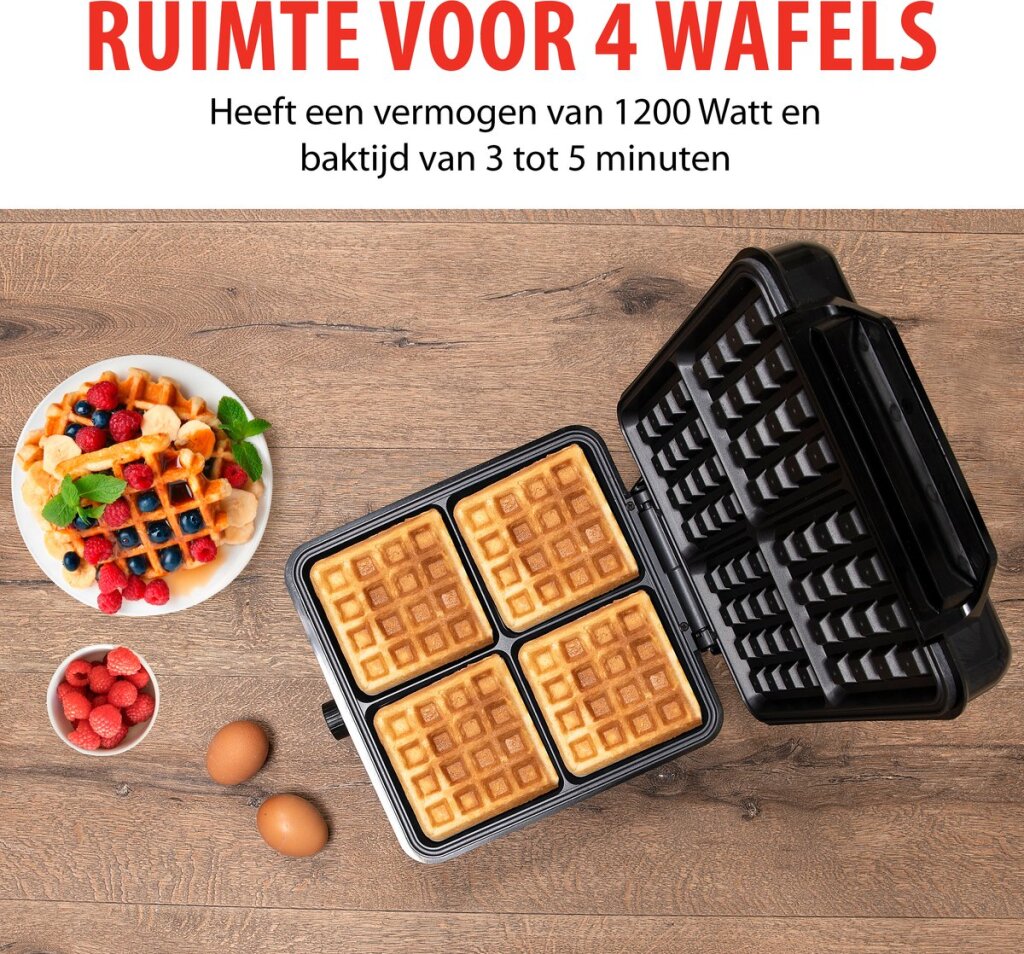 Alpina Waffleijzer Brukselle Waffles Non -Stick Coating 4 Waffles 1200 W