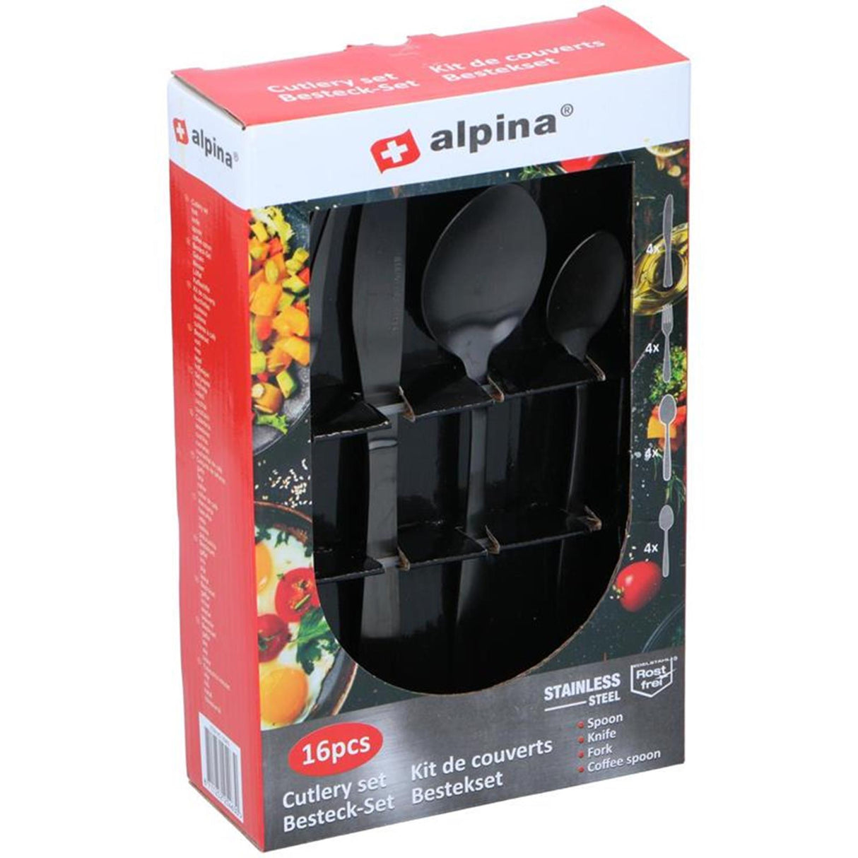 Alpina Besteckset Edelstahl 16-teilig schwarz