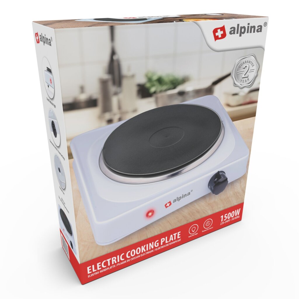 Alpina 1-Burner Electric Hob 1500W Schwarzweiß