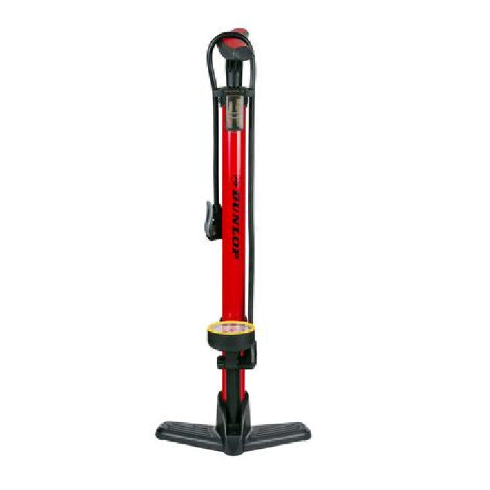 Dunlop bicycle pump red with pressure gauge