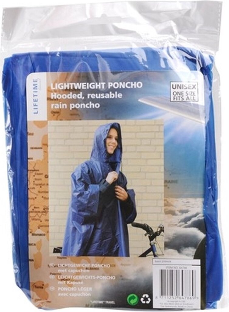 Lebenslanger Regenponcho mit Kapuze | blau