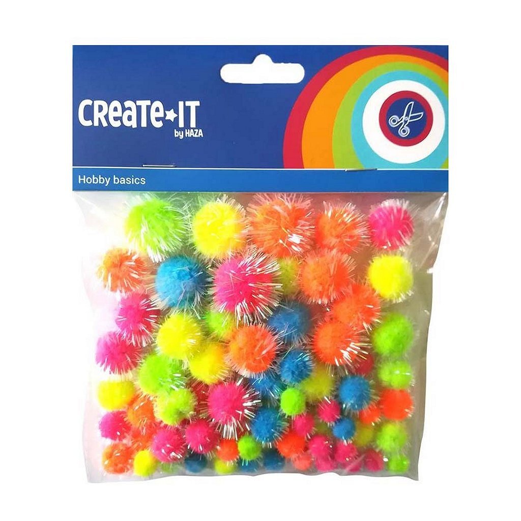 Haza Whitebeard Glitzer-Pompons Neon, 75 Stk.