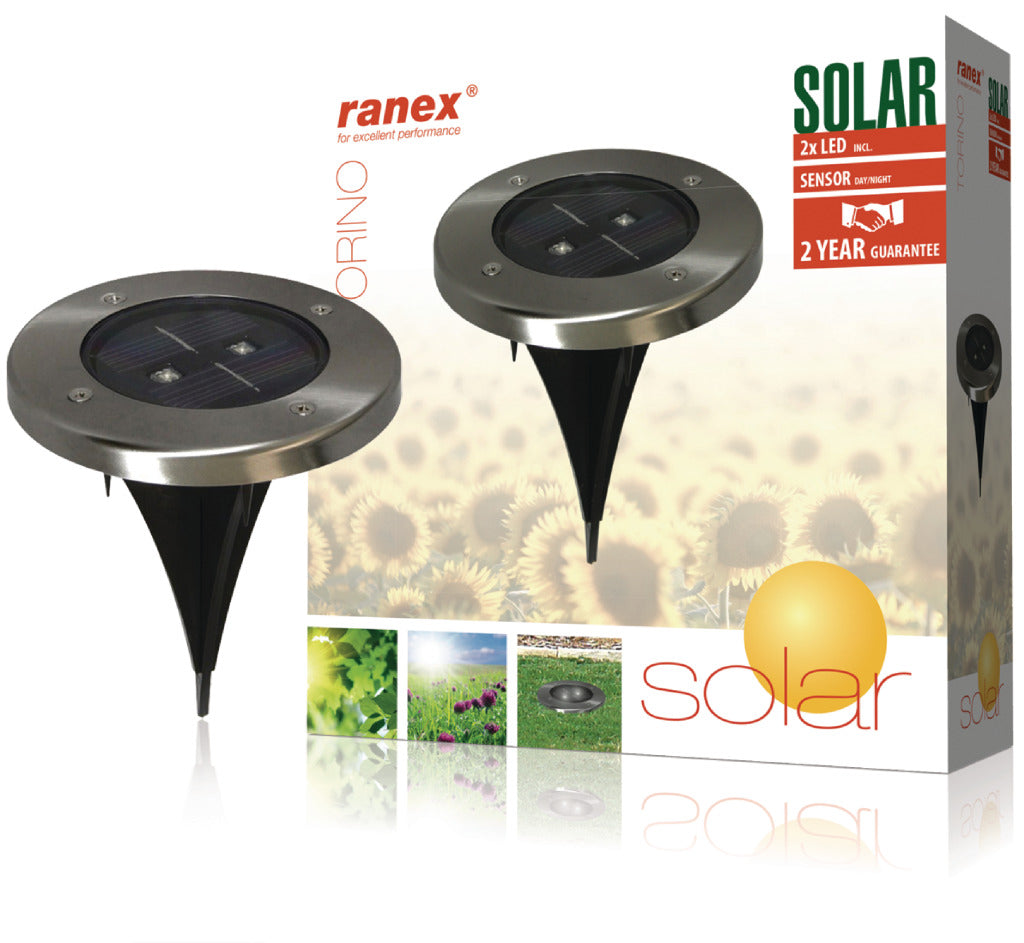 RANEX RA-5000389 RUND LED Solar Ground Spot børstet rustfrit stål glas