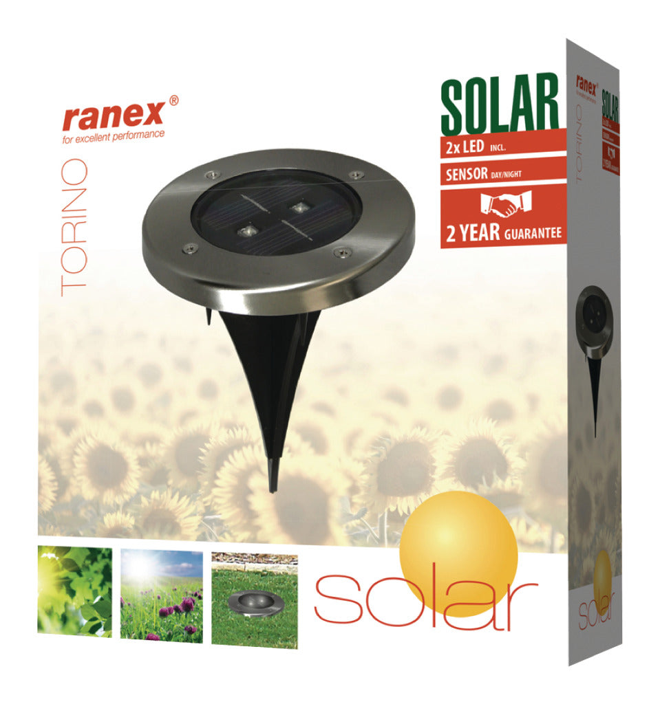 Ranex RA-5000389 Rund LED Solar Ground Spot Borsted Rostfritt stål Glas