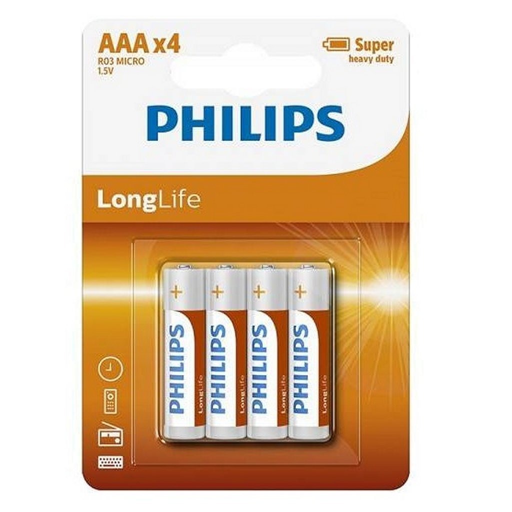 Philips r03 longlife aaa batterij 4 stuks