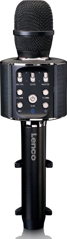 Lenco BMC-090BK Micrófono de karaoke Bluetooth con altavoz e iluminación negra