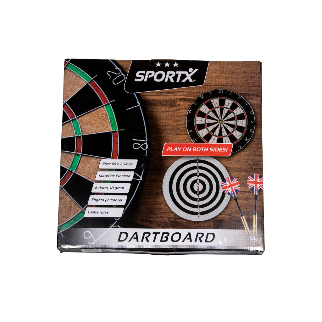 Sportx Dartbord floptéiert mat 6 Darts