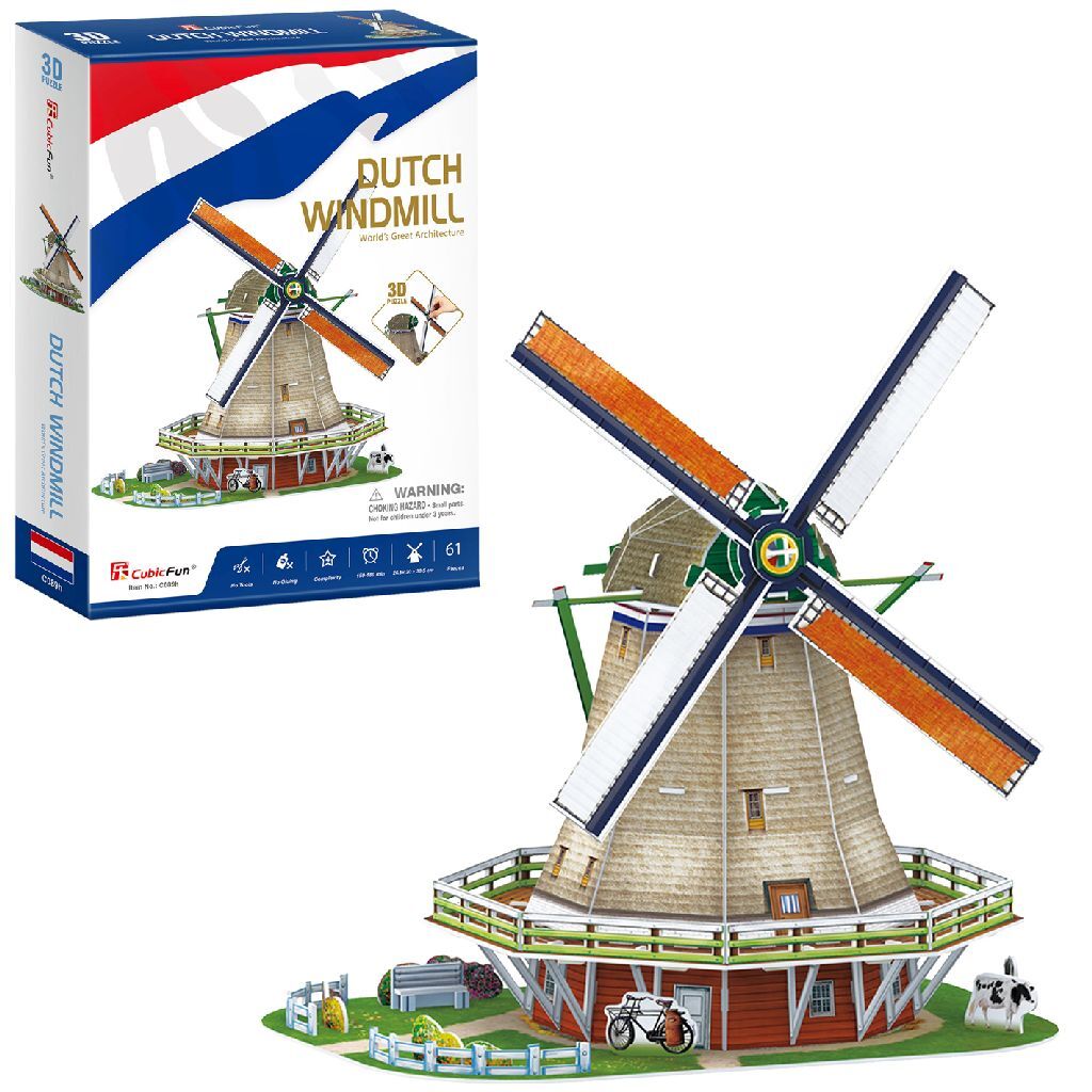 Kubisches lustiges 3D-Puzzle Holländische Windmühle 61 Teile