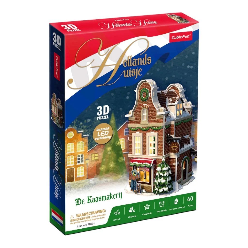 Kubisches lustiges 3D-Puzzle Holländisches Haus Winterkäseladen + Licht 60 Teile