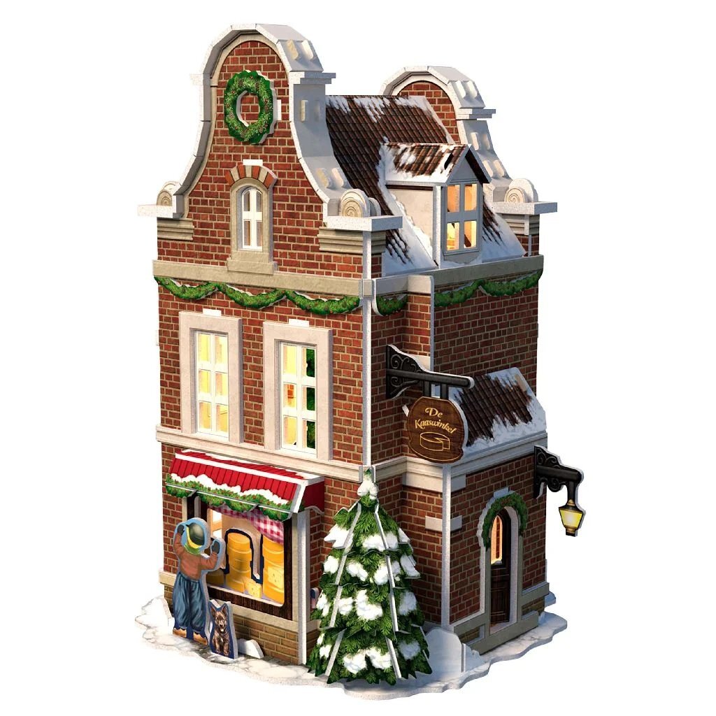 Kubisches lustiges 3D-Puzzle Holländisches Haus Winterkäseladen + Licht 60 Teile