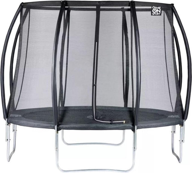 Spiel auf Sporttrampolin Black Line mit Sicherheitsnetz 305 cm