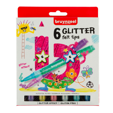 Bruynzeel Glitzer-Filzstifte für Kinder, 6er-Set