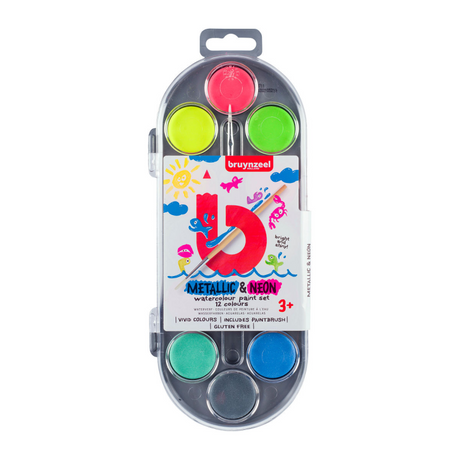 Bruynzeel Aquarell-Set für Kinder, Metallic und Neon