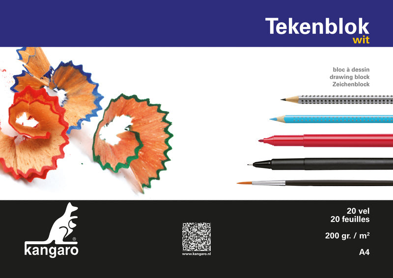 Kangaro k-5551 Zeichenblock 210 x 297 mm, 200 g, 20 Blatt, weiß