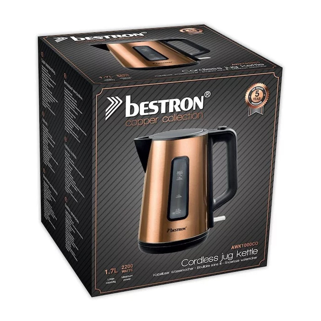 Bestron AWK1000CO kettle 1.7L 2200W copper black