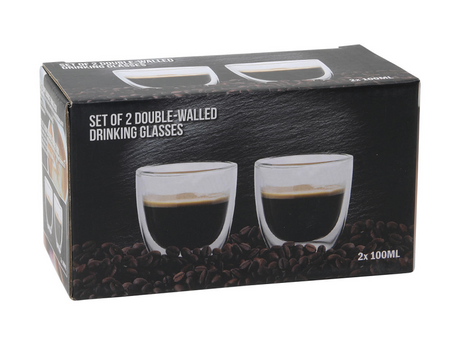 Koffie theeglas dubbelwandig 100ml 6,5x7cm set van 2 stuks
