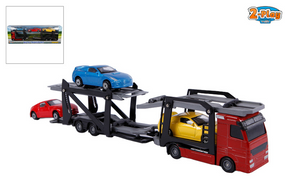 2-Play-Autotransporter aus Druckguss mit 3 Autos, 26 cm, mehrfarbig